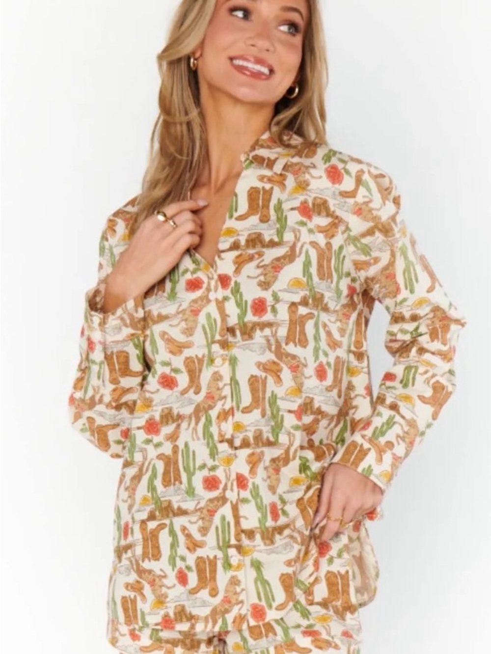 Show Me Your MuMu Cream Western Boot & Cactus Print Pajama Set